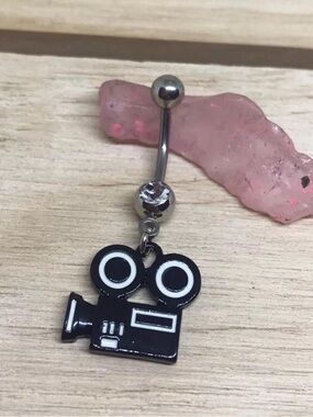 Clear gem movie video camera Hollywood Dangle Belly Button Ring Piercing